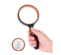 JIPUKE Magnifying Glass, 10X Handheld Reading Magnifier with Non-Slip Soft Rubber Handle Shatterproof 50mm Magnifying Mirror for seniors to Read Check Explore(Orange)