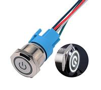 JIQI 22mm Momentary Metal Push Button Switch 12V to 24V 5A Momentary LED Button Switch IP66 1NO1NC Waterproof Prewired ON/OFF Button Switch for Vehicle Modification Motorhome DIY(White, Power Symbol)