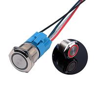 JIQI 22mm Momentary Metal Push Button Switch 12V to 24V 5A Momentary LED Button Switch IP66 1NO1NC Waterproof Prewired ON/OFF Button Switch for Vehicle Modification Motorhome DIY (Red)