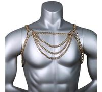 Jiqoe Necklace, Mens Punk Style Metal Alloy Half Harness Sexy Chest Chain Cage Body Jewelry Necklace Clubwear Costume Bondage Lingerie