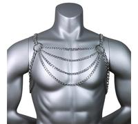Jiqoe Necklace, Mens Punk Style Metal Alloy Half Harness Sexy Chest Chain Cage Body Jewelry Necklace Clubwear Costume Bondage Lingerie