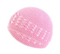 Jiqoe Women's Hats & Caps, Knitted Beanie Hat for Students Adult Muslims Foldable Winter Hat Handmade Crochet Pray Keep Hollow Out Cycling Hat Light Pink