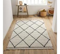 Jiraya Fringed Berber-Style Rug white/black