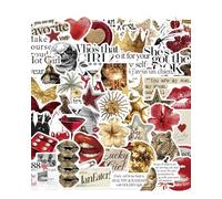 JIRVEX 50pcs Vintage Red Gold Aesthetic Waterproof Stickers for Journal, Scrapbook, Laptop, Bicycle, Helmet, Suitcase