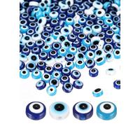 JIRVEX 80 Beads | 6 mm Flat Discs Glass Beads in 4 Blue Tones | Turkish Evil Eye for Protection | For DIY Bracelets, Necklaces, Jewellery Accessories