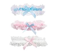 JIRVEX Wedding Garters Set of 3 Offwhite Blue Pink for Bride - Finished Bridal Garters Wedding