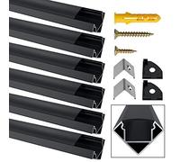 Jirvyuk Aluminum Channel, 6 Pack 1m/3.3ft V Shape LED Profile and Diffuser with Black Cover for Indoor End Caps and Metal Mounting Clips Aluminum