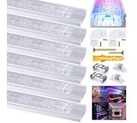 Jirvyuk Led Aluminum Channel with Crystal Cover for 12mm Led Strip Lights, 6Pack 1m/3.3ft U Shape Led Profile Diffuser Track Trunking with End Caps, Metal Mounting Clips and 90 Degree Corner Connector