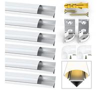 Jirvyuk Led Aluminum Channel with Milky White Cover for 12mm Led Strip Lights, 6Pack 1m/3.3ft V Shape Led Profile Diffuser with End Caps, Metal Mounting Clips and 90 Degree Corner Connector