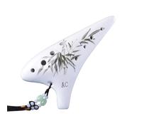 JISADER 12 Hole, Professional Tuning, Ergonomic Grip, Sunset Yellow Fired Ceramic Musical Instrument Gift for Adults, Beginner Musician, White with Bamboo Pattern