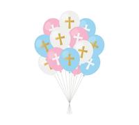 JISADER 12 Pieces Latex Balloons Cross Print Balloons for Groups (with ribbon), Christians, First Communion Parties, Shower, Party Supplies