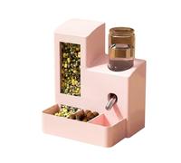 JISADER 125ml Hamster Water Bottle with Stand, Pet 2-in-1 Feeder, Freestanding Cage Feeder, Square Dispenser for Small Animals, rose