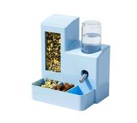 JISADER 125ml Hamster Water Bottle with Stand, Pet 2-in-1 Feeder, Freestanding Cage Feeder, Square Dispenser for Small Animals, azure