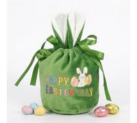 JISADER 1PC Easter Bunny Gift Bag with Drawstrings, Reusable Easter Treat Pouch for Kids, Parents, Easter Egg, Holiday Celebration, Birthday Parties, Green Style 1