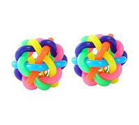 JISADER 2x Nobbly Wobbly Rubber Balls Puppy with Bells Squeaky Toy Playing Chew Toy Interactive Dog Toys for Exercise Cats Small Breeds Kitten Kitty, 5.5cm