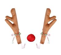 JISADER 3-Piece Car Reindeer Accessories with Red Nose As Fun Vehicle Decoration And Christmas Antlers Made of Weatherproof Material for The Advent Sea, Khaki
