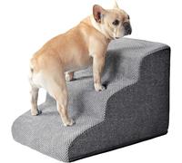 JISADER 3-Step Curved Dog Steps for Bedroom Bed or Couch, Cat Ramp High Density Foam Pet Stairs, Non-Slip Washable Slope Ladder for Small Dogs and Cats, Dark Gray