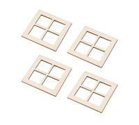 JISADER 4 Pieces 4 Pane Unpainted Wooden for Model Town Accessory Decoration