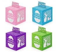 JISADER 4pcs Easter Treat Boxes Hollow Cardboard Box for Cookie Goodie Candy Sweet, Easter Party Boxes Bunny Candy Box for Easter Egg Picnics Gift Box Party Favours
