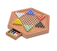 JISADER 60 Glass Piece Chinese Checkers Board Game, Family Wooden Checkers Set with Storage Drawer, Handmade Chessboard for All Ages