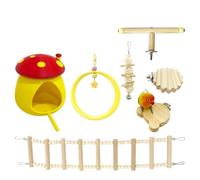 JISADER 7 Pack PLA Material Parrot Toys and Cage Decor, Bird Cage Hideaway with Swing Ladder, Enrichment for Small Parakeets Indoor Boredom Climbing