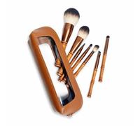 JISADER 7-Piece Set with Wood Handles and Synthetic Fiber s for Beginners, for makeup artists - for enthusiasts, Bamboo handle 7-piece brush set with PU transparent brush bag