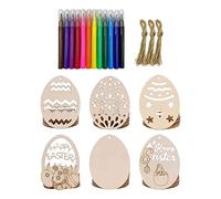 JISADER 72Pcs Easter Wooden Hanging Ornaments Unfinished Easter Egg Shape Cutouts with Ropes and Markers Pen Wooden Easter Egg Slices Ornaments for Kids Adults DIY Crafts Party Supplies