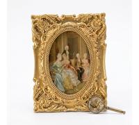 JISADER 8.46x6.5'' Resin Photo Frame Oval Shape with Carved Embossed Golden Design, Rectangle Ornate Antique Picture Frames Wall Mounted or Tabletop Display for Home Decor