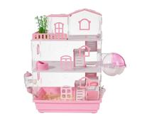 JISADER Acrylic Hamster Cage Full Transparent Viewing Top, Hamster House for Exercise, Large Acrylic Hamster Habitat, Pink, Three-layer entry-level, [Pink], Three-layer