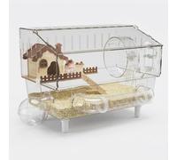 JISADER Acrylic Hamster Cage with Hamster Tunnel, Clear Hamster Cage 45cm for Dwarf Rodents, 360 Viewing Habitat with Removable Tray and 9 Accessories, Acrylic Tunnel Cage with Flowi