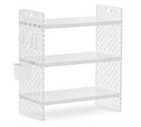 JISADER Adjustable Desktop Organizer Shelf for Modern Minimalist Desk Storage, Warm White, Three-layer, 40cm length