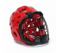 JISADER Arts Headgear Cage Helmet Impact Absorbing Padding Breathable Structure Reliable Closure Suitable for Karate Taekwondo Kendo Fencing Practice, Red, L