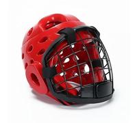 JISADER Arts Headgear Cage Helmet Impact Absorbing Padding Breathable Structure Reliable Closure Suitable for Karate Taekwondo Kendo Fencing Practice, Red, M