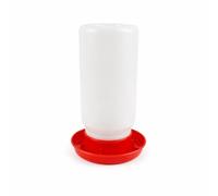 JISADER Automatic Chicken Feeder and Waterer for Small Birds, Quail Feeder for Cage and Backyard Chickens, Farm Feeding Dispenser, 480ml Capacity, Modern, Red Base, 1000ML