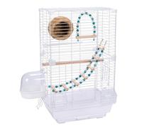 JISADER Bird Cage for Small Birds, 2-Tier Transparent Cockatiel Home with Accessories, Rectangular Ornamental Indoor Setup, Acrylic and Steel Framework, White, White