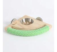 JISADER Bird Perch with Feeder and Water Dispenser, Multi-functional Solid Wood Small Bird Stand for Small Medium Parakeets Cockatiels and Other Birds, Fan-shaped perch with verdant cord