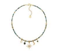 JISADER Boho Beaded Necklace for Beach, Artisanal Mixed Media Bead Necklace, Unique Bohemian Statement Necklace, Retro Handcrafted Pearl Necklace, African Turquoise with Star and Moon Charms