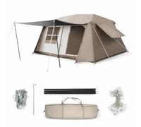 JISADER Camping Tent, Up Tent, Instant Tent for, Waterproof Shelter, Khaki (99% Black Glue) with 10m string lights, Brown, Large: 6-8 people (380X240X190 cm)