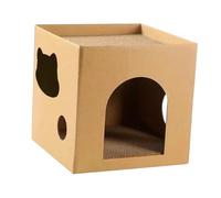 JISADER Cardboard Cat House Cat Scratcher House with Scratching Pad for Indoor Cats for Cats, Brown