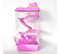 JISADER Castle Hamster Cage and Multi-Level Hamster Habitat, Three-Layer Modern Style Dwarf Animal Travel Carrier Habitat with a Solid Foundation, Pink, Pink