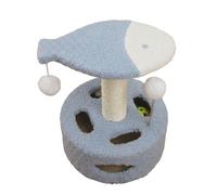 JISADER Cat Activity Tree and Activity Centre for Small Cat, Composite Board Activity Center with Cozy Condo, Simple Assembly House Indoor for Indoor Cats, Fish-shaped top with round base and cutouts