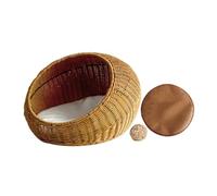 JISADER Cat Bed Basket Woven Cat Bed Imitation Rattan with Removable Cushion Pet Bed Pet House, light brown