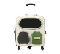 JISADER Cat Carrier Backpack with Nylon Wheeled Trolley, Ergonomic Mesh Side Window, Foldable, Waterproof, Hands-, Green