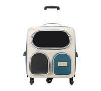 JISADER Cat Carrier Backpack with Nylon Wheeled Trolley, Ergonomic Mesh Side Window, Foldable, Waterproof, Hands-, Green Blue