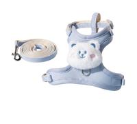 JISADER Cat Harness and Leash Set with Chest Strap, Polyester Walking Gear, Adjustable Set for Outdoor, White arctic head, Blue