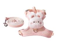 JISADER Cat Harness and Leash Set with Kitten Harness and Leash, Double Buckle Nylon Vest, Cartoon Design for Outdoor Cat Walking Adventure, 1.2m Leash, Pink bunny, Pink