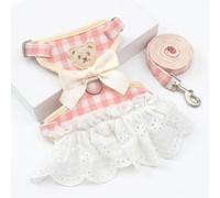 JISADER Cat Harness and Outdoor Cat Leash Set with Decorative Bow, Buckle Vest Harness for Kittens, Non-Retractable Cat Walking Harness, Pink Large Plaid (includes 1.2m leash), Pink