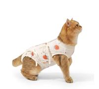 JISADER Cat Recovery Suit with Elizabethan Post Surgery Cat Clothes, Snap Button Cat Spay Surgery Suit and Neuter Surgery Suit, Anti-Lick, Strawberry Print Suit + Elizabethan