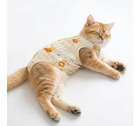 JISADER Cat Recovery Suit with Fasteners, Patterned Post Surgery Clothes for Kittens, Spay Neuter Suit with Short Legs, Breathable Vest to Stop Licking, White with Giraffe Print