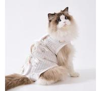 JISADER Cat Recovery Suit with Ties, Striped Post Surgery Cat Clothing, Soft Anti-Lick Pet Recovery Suit for Spay Neuter, Breathable Case, White with bunny Carrot Print